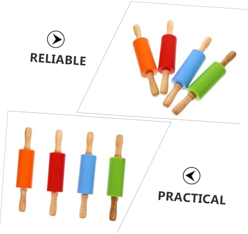 LIFKOME 4pcs Silicone Rolling Pin Wood Handle Baking Roller Non-stick