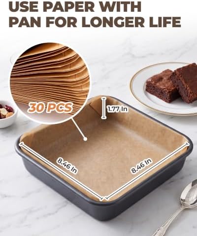 Bake Choice 8 x 8 Square Brownie Pan, Baking Pan with 30 Pcs Pre Cut