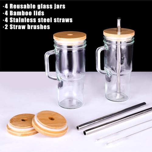24oz Glass Cups with Lids and Straws - Glass Tumbler cup with bamboo