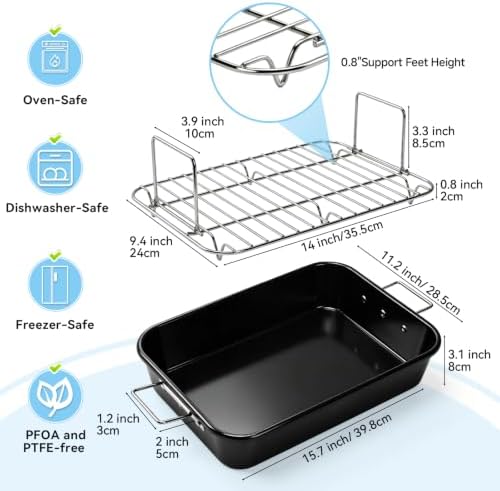 Turkey Roasting Pan with Rack for Oven 16" * 11" Carbon Steel Roaster Pan