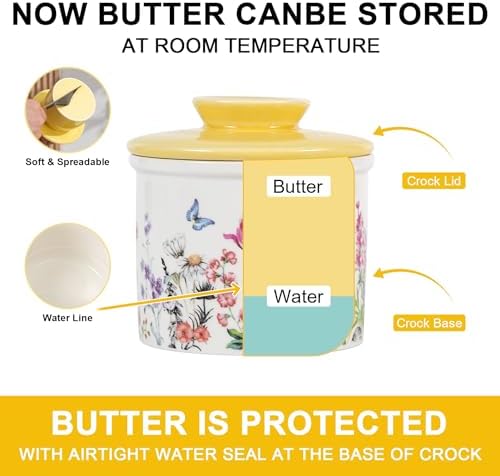 Butter Crock with Yellow Lid for Countertop, 3.9'' Butter Dish