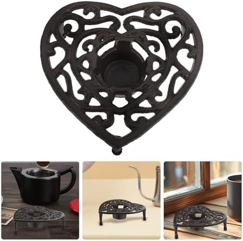 Cast Iron Heart Shaped Teapot Warmer Xmas Rustic Tea Coffee Stand