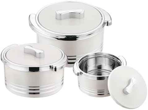 Pinnacle Insulated Casserole Dish with Lid 3 pc Set 3.7/2.6/1.5 qt. Hot Pot Food Warmer/Cooler –Thermal Soup/Salad Serving Bowl- Stainless Steel Hot Food Container–Best Gift Set for Moms –Holidays