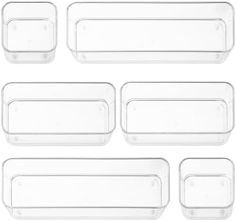 primebox Six Pieces - Clear Plastic Drawer Organizer Bins - Stackable