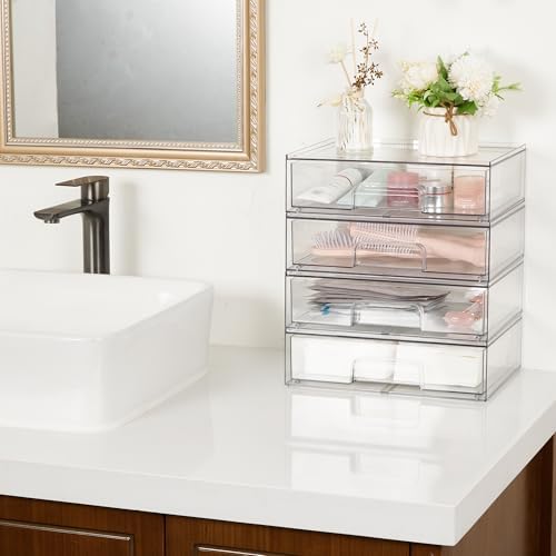 Vtopmart Clear Stackable Storage Drawers, 2 Pack Wide Plastic