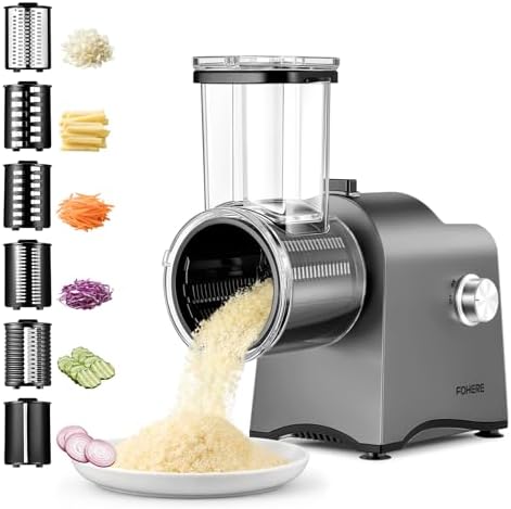 FOHERE 6-in-1 Electric Stainless Steel Cheese Grater