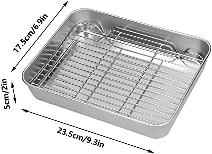 AUNMAS Roasting Pan with Rack, 9.25x6.9Inch Stainless Steel