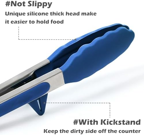 Kitchen Tongs with Silicone Tips, 3 Sizes, Blue