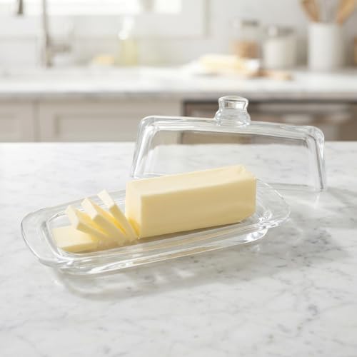 Royalty Art Glass Butter Dish with Lid, Covered Butter Keeper, Clear