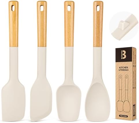 Badiano Silicone Spatula Spoon Set for Nonstick Cookwares, 4 Pack