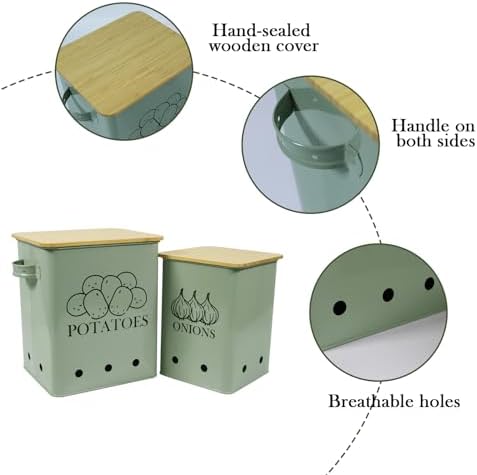 Kitchen Vegetable Storage Tins Set of 2, Onion and Potato Storage Bins