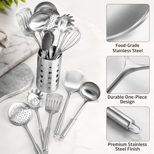 Pleafind Cooking Utensils Set - 9 PCS Stainless Steel Kitchen Utensils