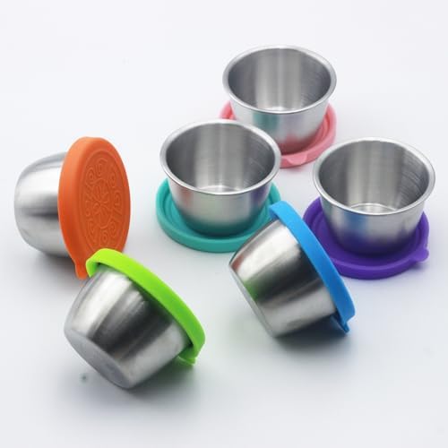 Stainless Steel Sauce Cups, 6-Pack 2.4oz Reusable Condiment Containers