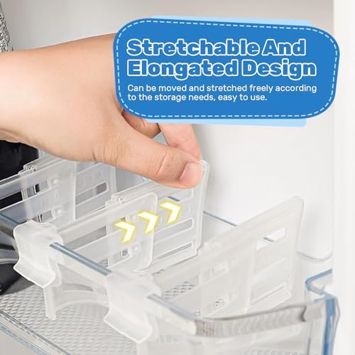 ASTIMESA 8 Pcs Adjustable Clear Fridge Divider Set, Retractable Fridge