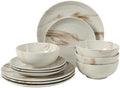 Gibson Home Cloudlight 12 Piece Plates and Bowls Dishes Brown and