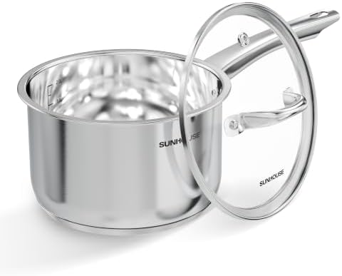 SUNHOUSE 3 QT Stainless Steel Sauce Pan with Lid, Small Pot for