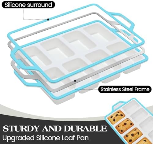 Vinino 2 Pack 8-Cavity Mini Silicone Loaf Pans with Metal-Reinforced