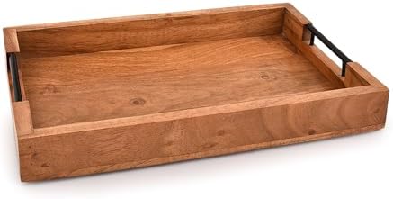 Tray with Metal Handles Acacia Wood Serving Tray Decorative Ottoman