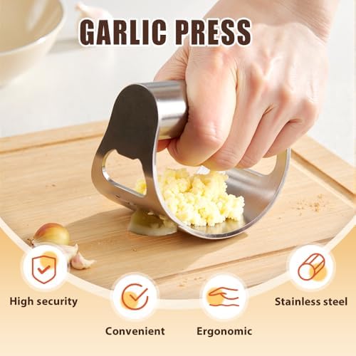 Stainless Steel Garlic Press Rocker with Peeler