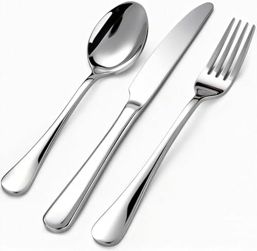 24 Piece Silverware Set for 8, Stainless Steel Heavy Forks Spoons and Knives Set, Mirror Finish Flatware Dishwasher Safe for Family Picnics Daily Gatherings
