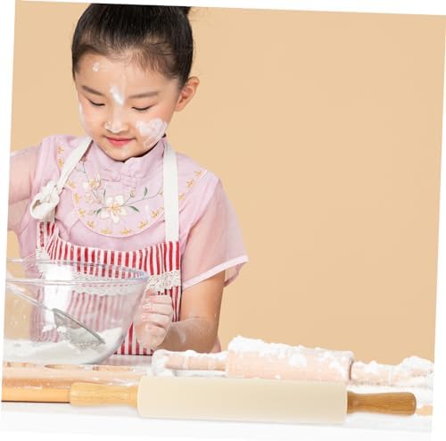 Silicone Rolling Pin with Wooden Handle, Nonstick Dough Roller for