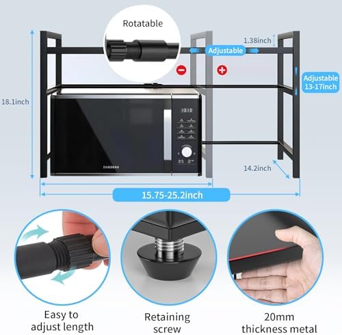 Microwave Oven Rack, 2-Tier Adjustable Countertop Shelf, Black
