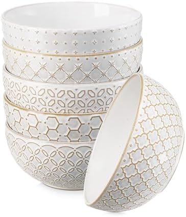 DOWAN Soup Bowls Set of 6, 26 OZ Cereal Bowls for Kitchen, 6" Ceramic