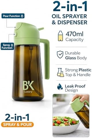 470ml Dark Green 2-in-1 Glass Oil Sprayer