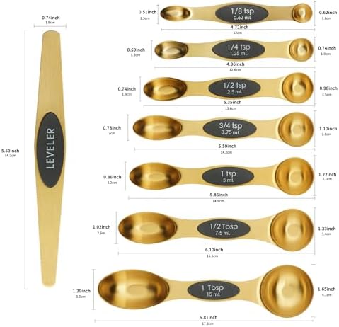 Magnetic Measuring Spoon Set of 8 with Leveler (Gold)