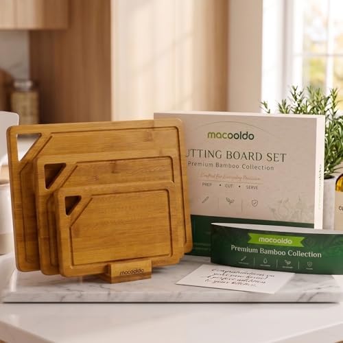 Bamboo Cutting Board Set for kitchen. Countertop and Hanging