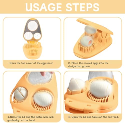 3 in 1 Boiled Egg Slicer, Manual Egg Slicer for Hard Boiled Eggs, 3