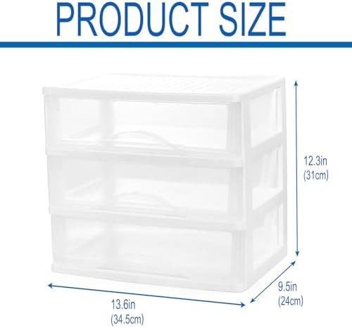 BYCY Plastic Stackable Storage 3 Drawers, White Bathroom Makeup