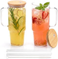 Glass Tumbler with Handle, 40 oz, 2 Pack, with Bamboo Lid