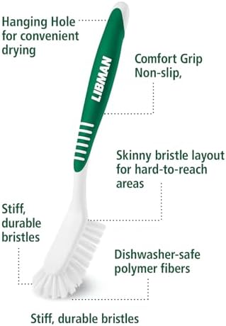 LIBMAN Kitchen Scrub Brush with Long Handle - 3 Pk Kitchen Brush for