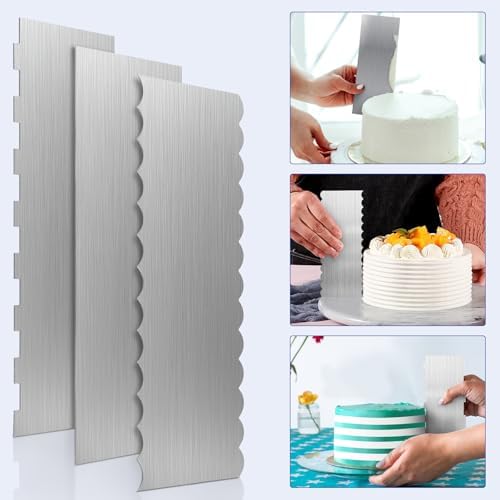 3 Pcs Stainless Steel Cake Scraper Set, 8.6-inch