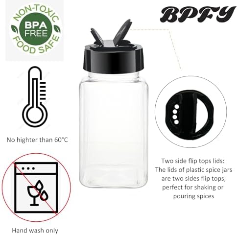 24 Pack 4oz Clear Plastic Spice Jars With Black Plastic Lids