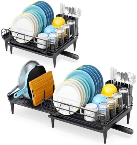 TOOLF Large Expandable Dish Drying Rack, Black
