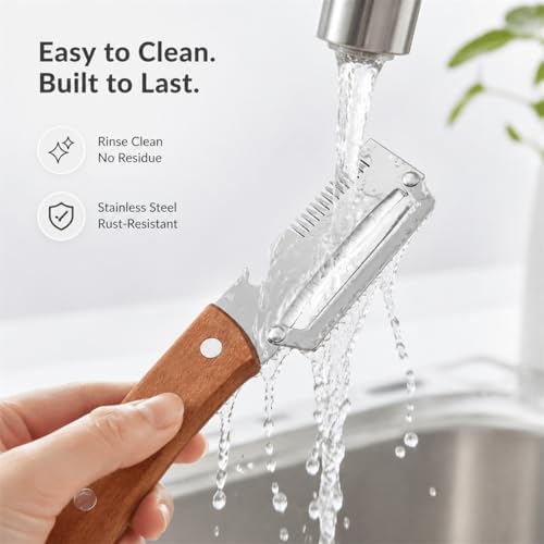IVY Wooden Handle Vegetable Peeler Set of 2, 4 in 1 Stainless Steel
