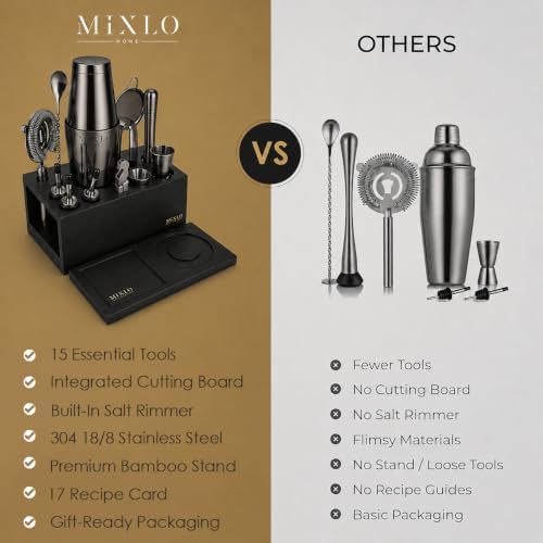 Mixology Bartender Kit - 15Pcs Bar Set Cocktail Shaker Set w Black Bar