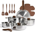 CAROTE 19pcs Tri-Ply Stainless Steel Cookware Set with Detachable