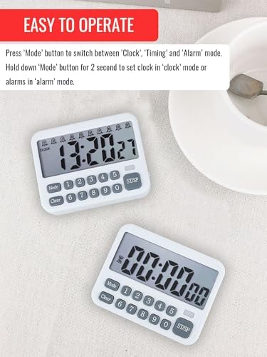 Digital Multifunction Timer with Clock, 10 Preset Alarms, White