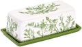 Bico Green Garden Toile Ceramic Butter Dish with Lid, Wide Butter