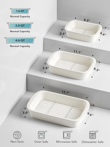 LE TAUCI Ceramic Casserole Dish Set of 3, White