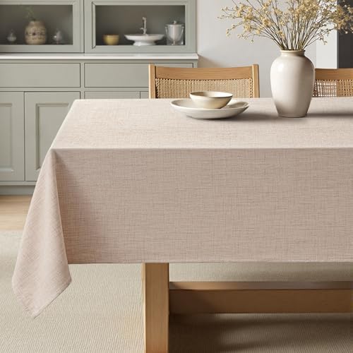 MIULEE Linen Textured Rectangle Tablecloth 60 x 84 Inch Natural Beige