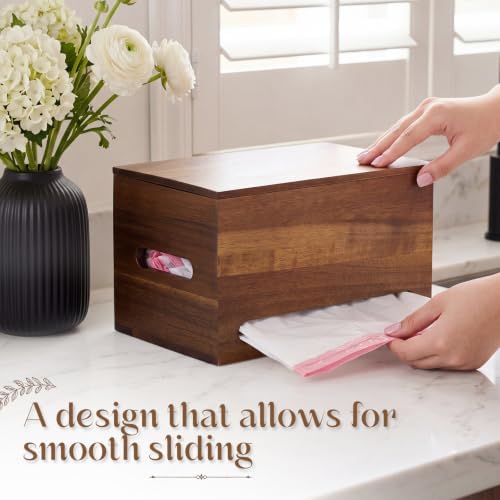 SiliFine 2 Pack Trash Bag Holder Dispenser Wall Mount 2 Sizes Acacia