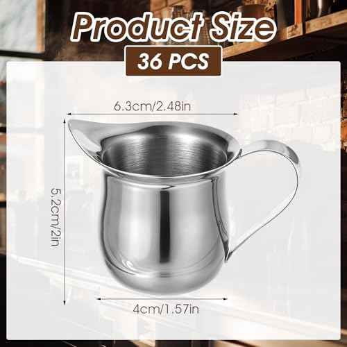Molain 36 Pcs Stainless Steel Bell Creamers, 3 oz Mini Creamer Pitcher