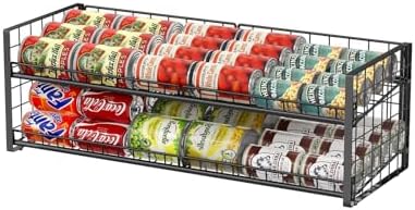 2-Tier Stackable Can Rack Organizer for Pantry Shelf, Extra-Long Can Holder for Kitchen Organization,Heavy Duty Can Dispenser for Canned Food Soup Goods up to 64 in Cabinet Storage, Black