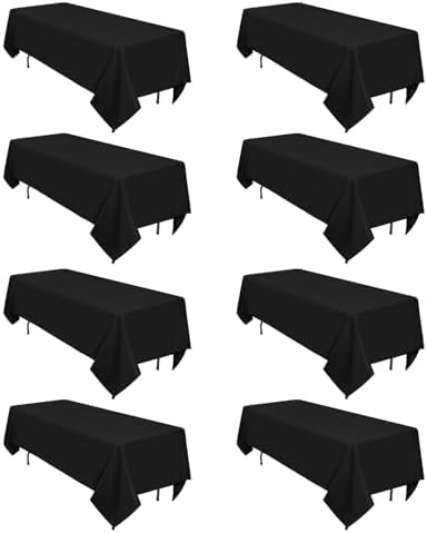 8 Pack Black Tablecloths Rectangle 60 x 102 Inch for 6 Foot Tables