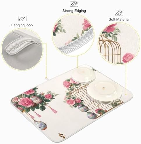 OTVEE Vintage Birdcage Art Dish Drying Mat for Kitchen Counter
