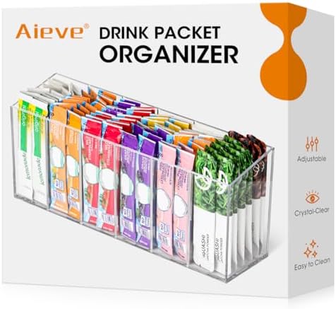 AIEVE Drink Packet Organizer, Water Drink Packet Holder with Removable